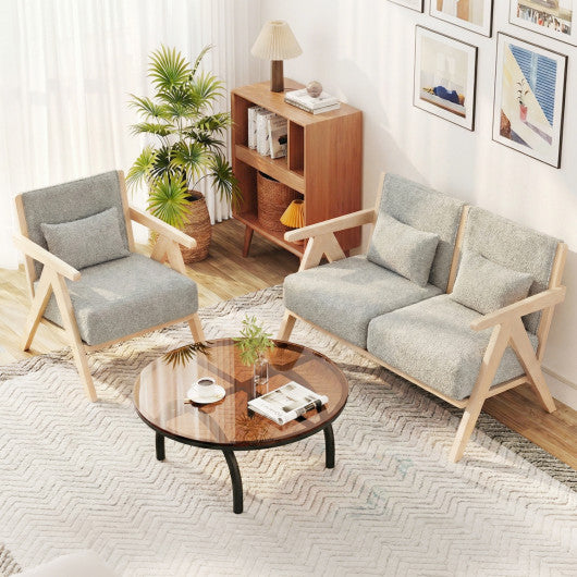 Mid-Century Modern Accent Chair Artificial Leather Sofa Chair with Rubber Wood Frame-Gray