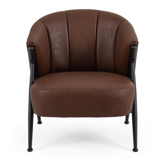 Mid Century Modern Accent Chair with Curved Backrest and Wide Seat Comfy Armchair-Brown