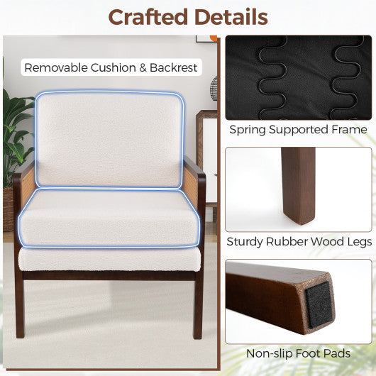Mid Century Modern Accent Chair with Rattan Arms and Cushion-Brown
