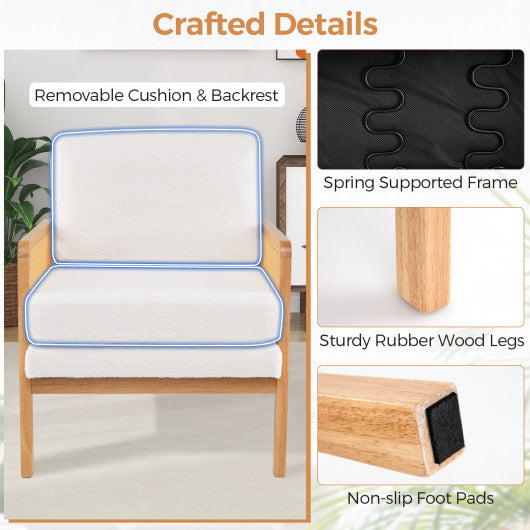 Mid Century Modern Accent Chair with Rattan Arms and Cushion-Natural