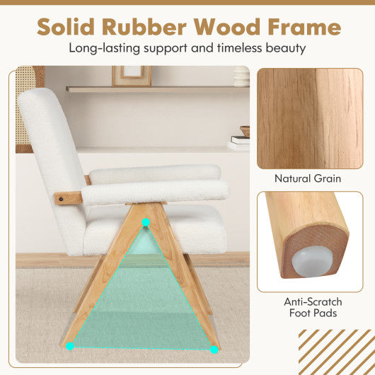 Mid Century Modern Accent Chair with Rubber Wood Frame and Padded Armrests-White