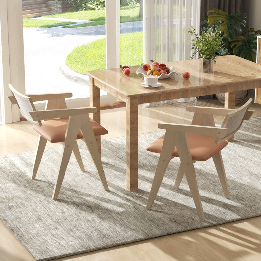 Mid Century Wooden Accent Chairs with Leathaire Seat Cushions Set of 2-Beige