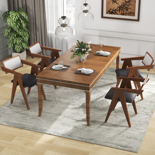 Mid Century Wooden Accent Chairs with Leathaire Seat Cushions Set of 2-Walnut
