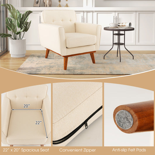 Modern Accent Chair Upholstered Linen Fabric Armchair with Removable Padded Seat Cushion-Beige