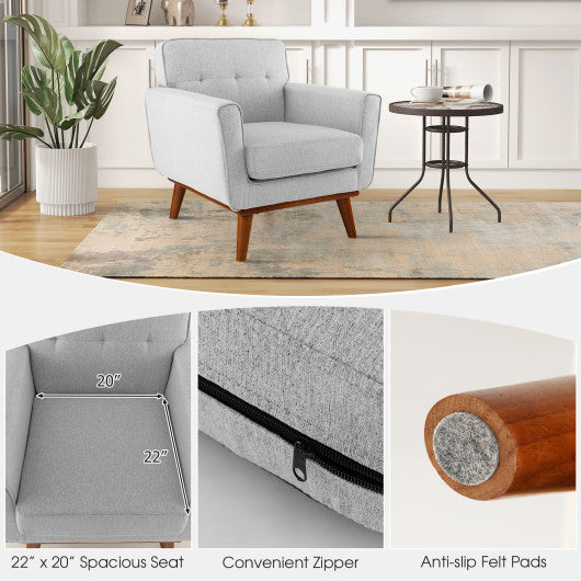 Modern Accent Chair Upholstered Linen Fabric Armchair with Removable Padded Seat Cushion-Gray