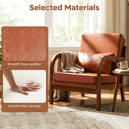 Modern Accent Chair Faux Leather Linen Fabric Upholstered Armchair-Brown