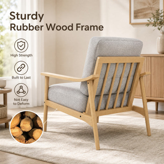 Modern Accent Chair with Rubber Wood Armrests and Legs for Living Room-Natural