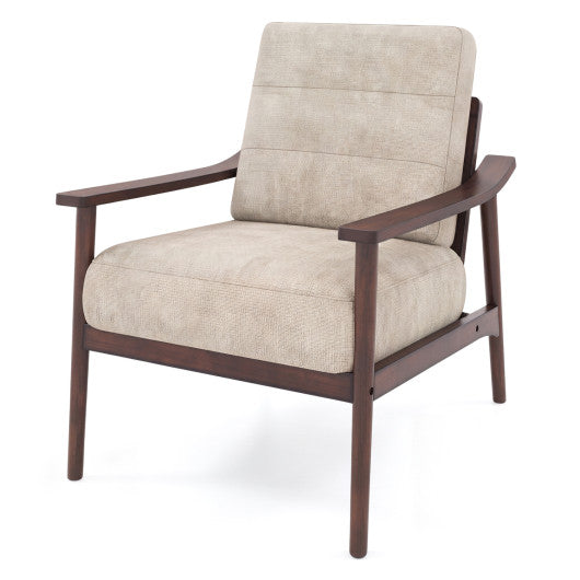 Modern Accent Chair with Rubber Wood Armrests and Legs for Living Room-Brown