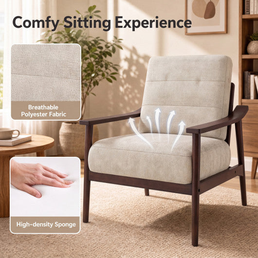 Modern Accent Chair with Rubber Wood Armrests and Legs for Living Room-Brown