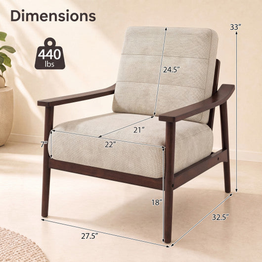 Modern Accent Chair with Rubber Wood Armrests and Legs for Living Room-Brown