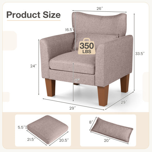 Modern Accent Chair with Removable Cushion & Pillow for Living Room-Brown