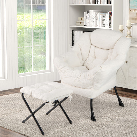 Modern Accent Chair with Folding Footrest and Head Pillow-Beige