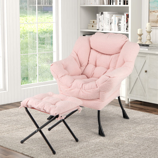 Modern Accent Chair with Folding Footrest and Head Pillow-Pink