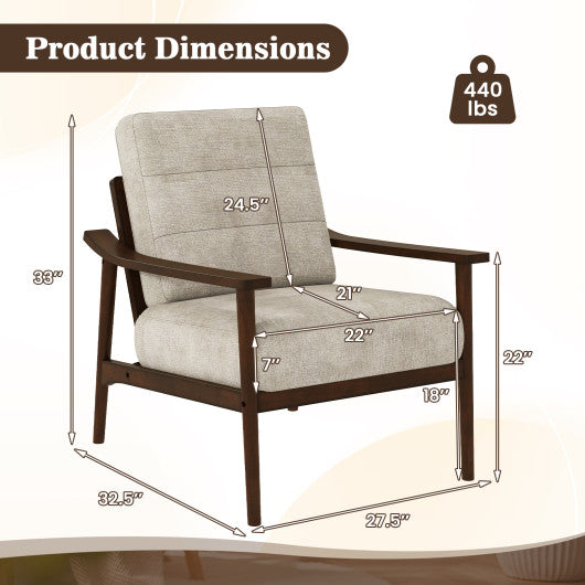 Modern Accent Chair with Rubber Wood Armrests and Legs for Living Room-Brown