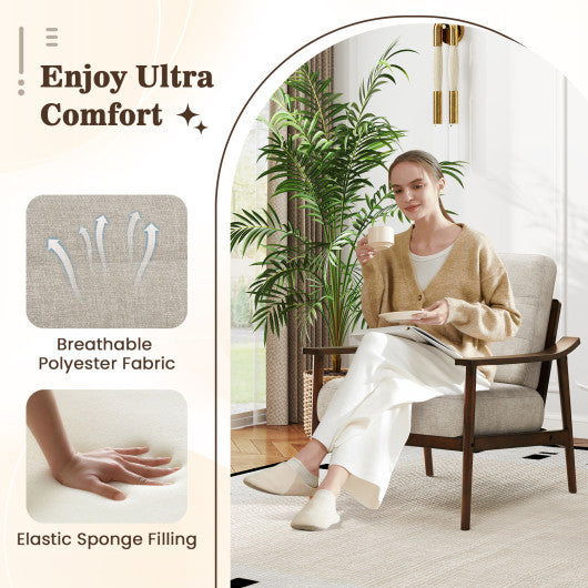 Modern Accent Chair with Rubber Wood Armrests and Legs for Living Room-Brown