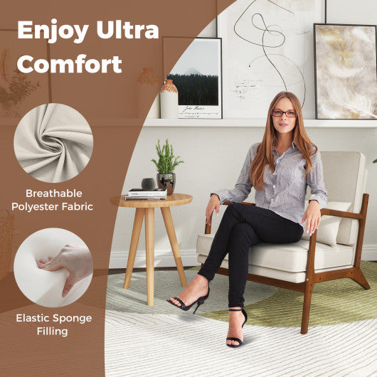 Modern Accent Chair with Rubber Wood Armrests and Removable Back-Beige