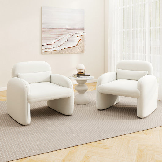 Modern Accent Chair with Waist Pillow and Armrests for Living Room Bedroom-Beige