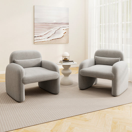 Modern Accent Chair with Waist Pillow and Armrests for Living Room Bedroom-Gray