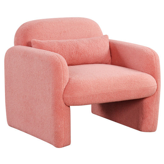 Modern Accent Chair with Waist Pillow and Armrests for Living Room Bedroom-Pink