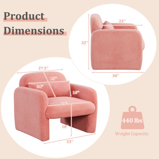 Modern Accent Chair with Waist Pillow and Armrests for Living Room Bedroom-Pink