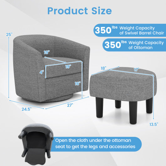 Modern Club Swivel Accent Chair with Ottoman Footrest Curved Backrest-Grey