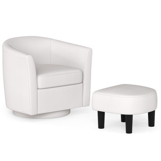 Modern Club Swivel Accent Chair with Ottoman Footrest Curved Backrest-Beige