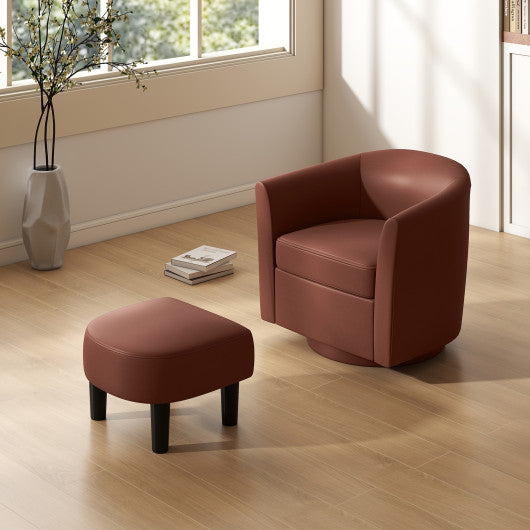 Modern Club Swivel Accent Chair with Ottoman Footrest Curved Backrest-Brown