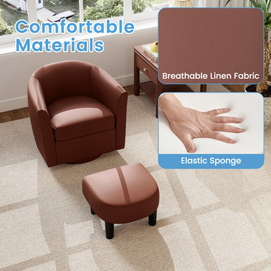 Modern Club Swivel Accent Chair with Ottoman Footrest Curved Backrest-Brown