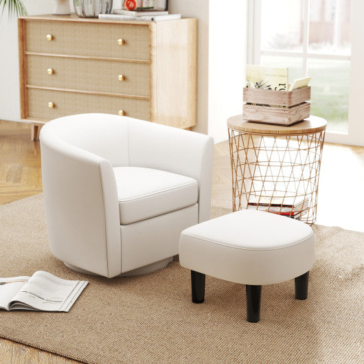 Modern Club Swivel Accent Chair with Ottoman Footrest Curved Backrest-Beige