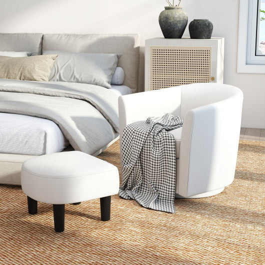 Modern Club Swivel Accent Chair with Ottoman Footrest Curved Backrest-Beige