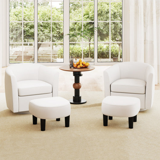 Modern Club Swivel Accent Chair with Ottoman Footrest Curved Backrest-Beige