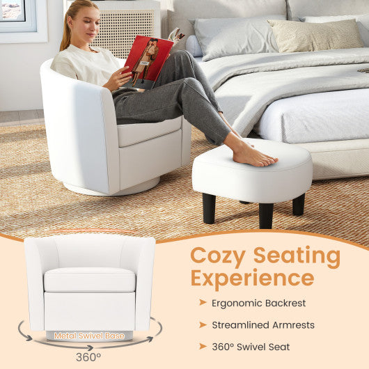 Modern Club Swivel Accent Chair with Ottoman Footrest Curved Backrest-Beige