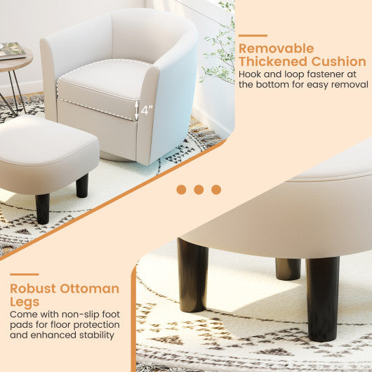 Modern Club Swivel Accent Chair with Ottoman Footrest Curved Backrest-Beige