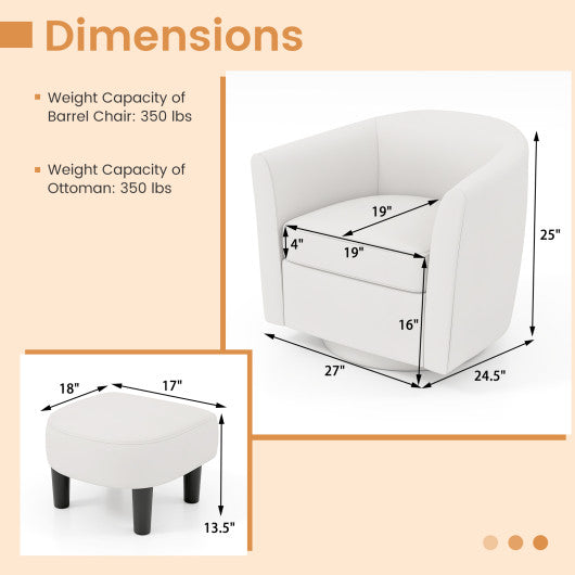 Modern Club Swivel Accent Chair with Ottoman Footrest Curved Backrest-Beige