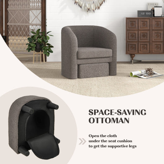 Modern Upholstered Barrel Teddy Velvet Chair with Ottoman-Gray