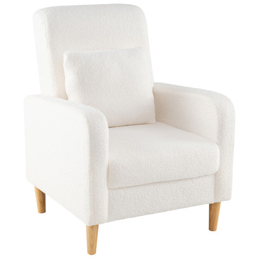 Modern Upholstered Sofa chair with Lumbar Pillow and Teddy Fleece Cover-White