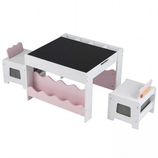 Multi-purpose Activity Kids Table and Chairs Set with Double-sided Tabletop-Pink