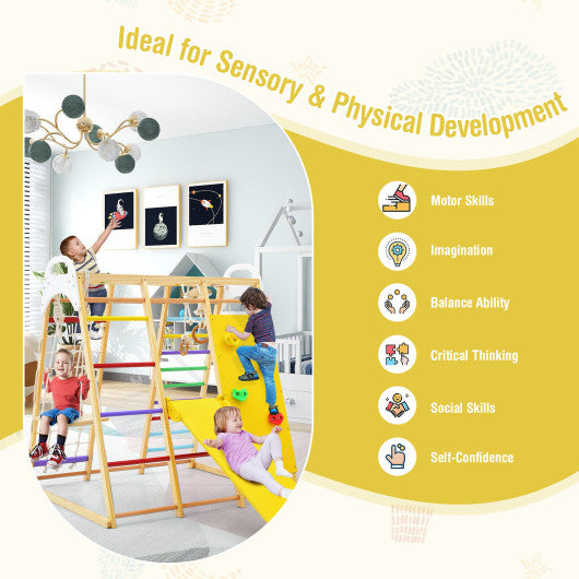 8-in-1 Wooden Jungle Gym Playset with Slide and Monkey Bars-Multicolor