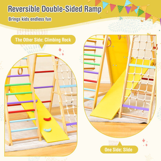 8-in-1 Wooden Jungle Gym Playset with Slide and Monkey Bars-Multicolor