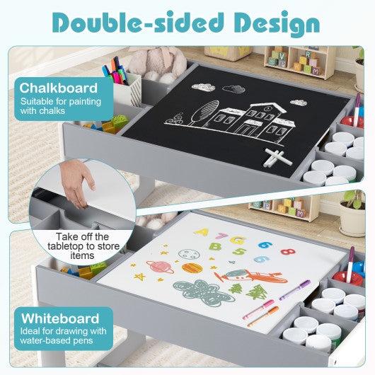 Multifunctional Kids Table and 2 Chairs Set with Chalkboard-Gray
