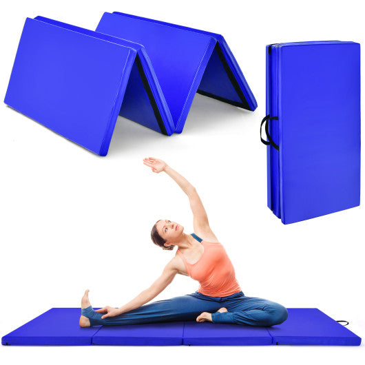 4-Panel Folding Gymnastics Mat with Carrying Handles for Home Gym-Navy
