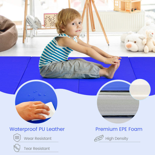 4-Panel Folding Gymnastics Mat with Carrying Handles for Home Gym-Navy