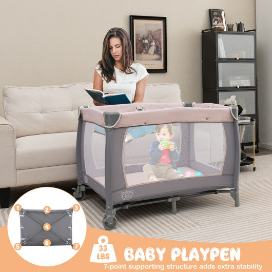 4-in-1 Convertible Portable Baby Playard Newborn Napper with Music and Toys-Gray