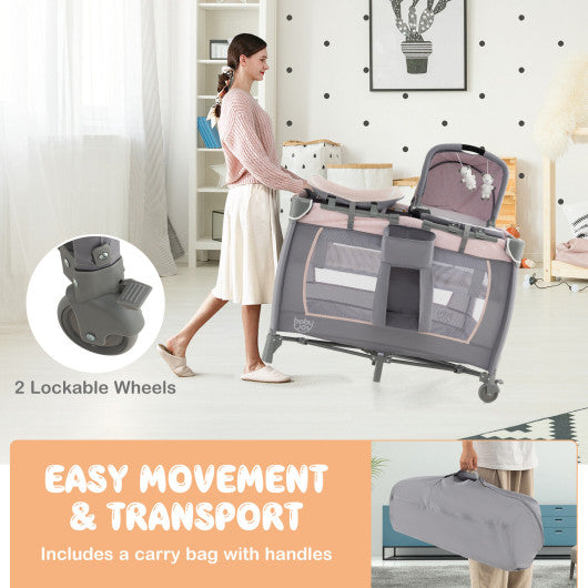4-in-1 Convertible Portable Baby Playard Newborn Napper with Music and Toys-Gray