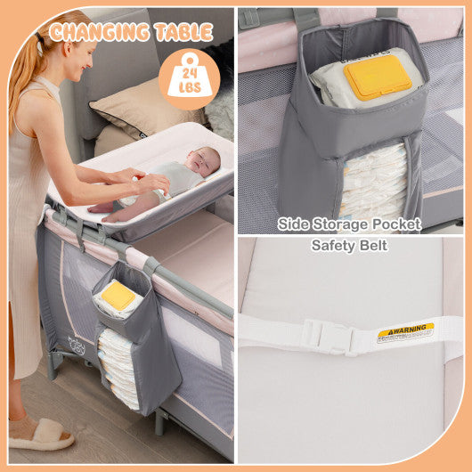 4-in-1 Convertible Portable Baby Playard Newborn Napper with Music and Toys-Gray