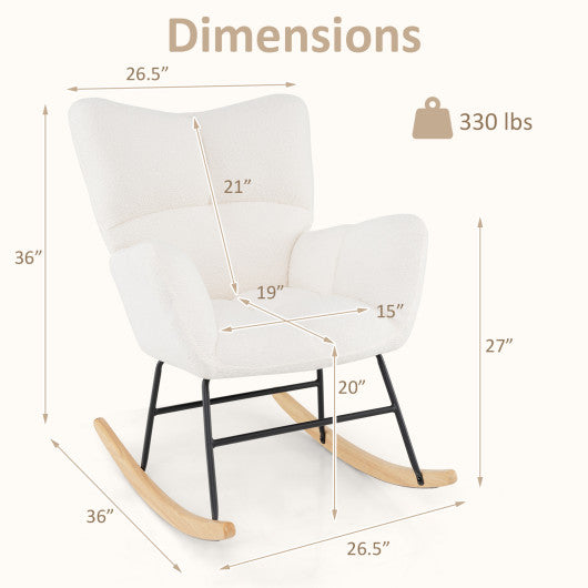 Nursery Rocking Chair with Comfy Backrest and Armrest-Beige