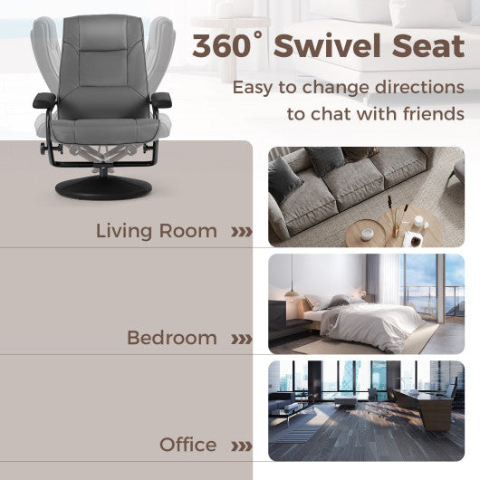 360¡ã Swivel Recliner Chair with Ottoman-Gray