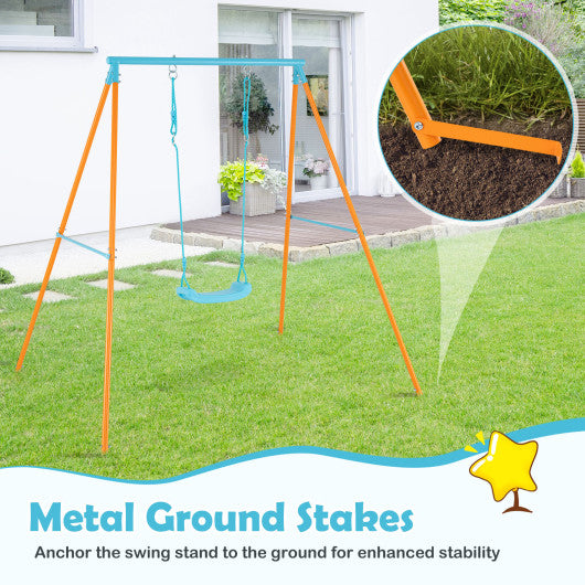 Outdoor Heavy Duty Metal Toddler Swing Set with Stand-Orange