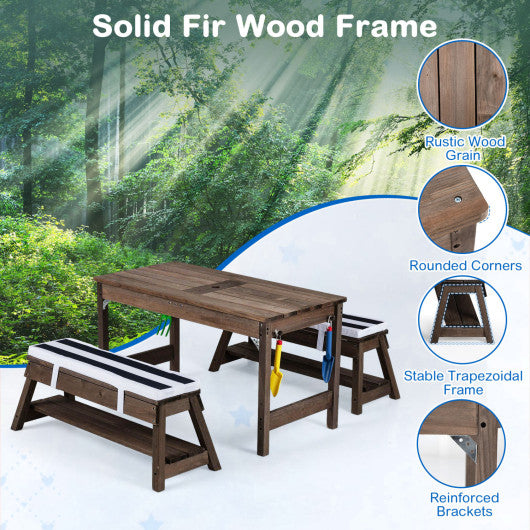 Outdoor Kids Wooden Picnic Table and Benches Set with Umbrella-Blue