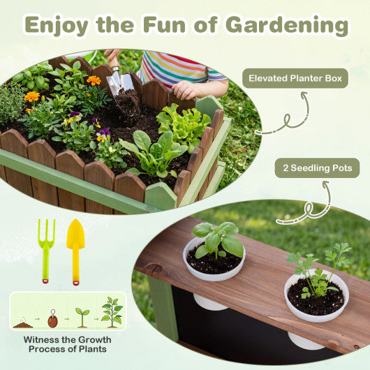 Wooden Mud Farm Playset with Planter Box Lockable Yard and Faucet for 3+ Kids